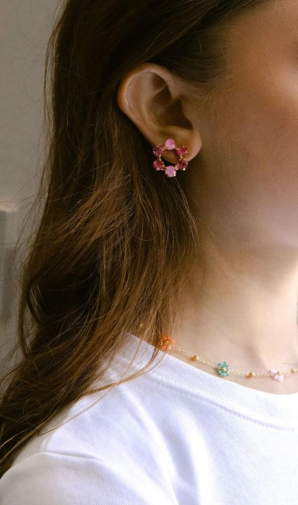 Tilda Gem Flower Hoop in Pink &amp; Gold