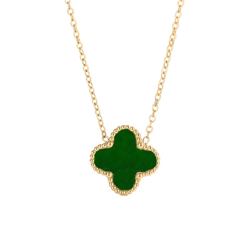 Single Green Clover Necklace in Gold