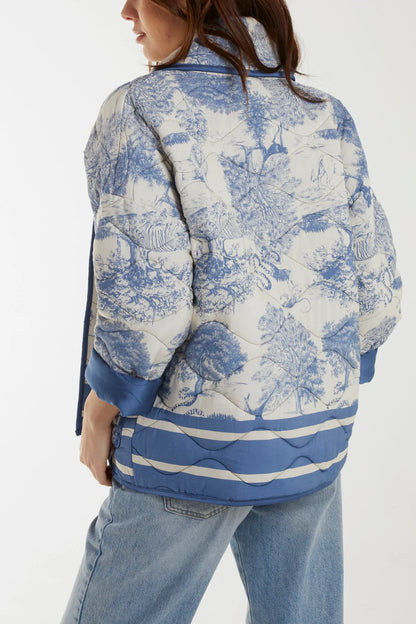 Tuile Du Jouy Quilted Jacket in Blue
