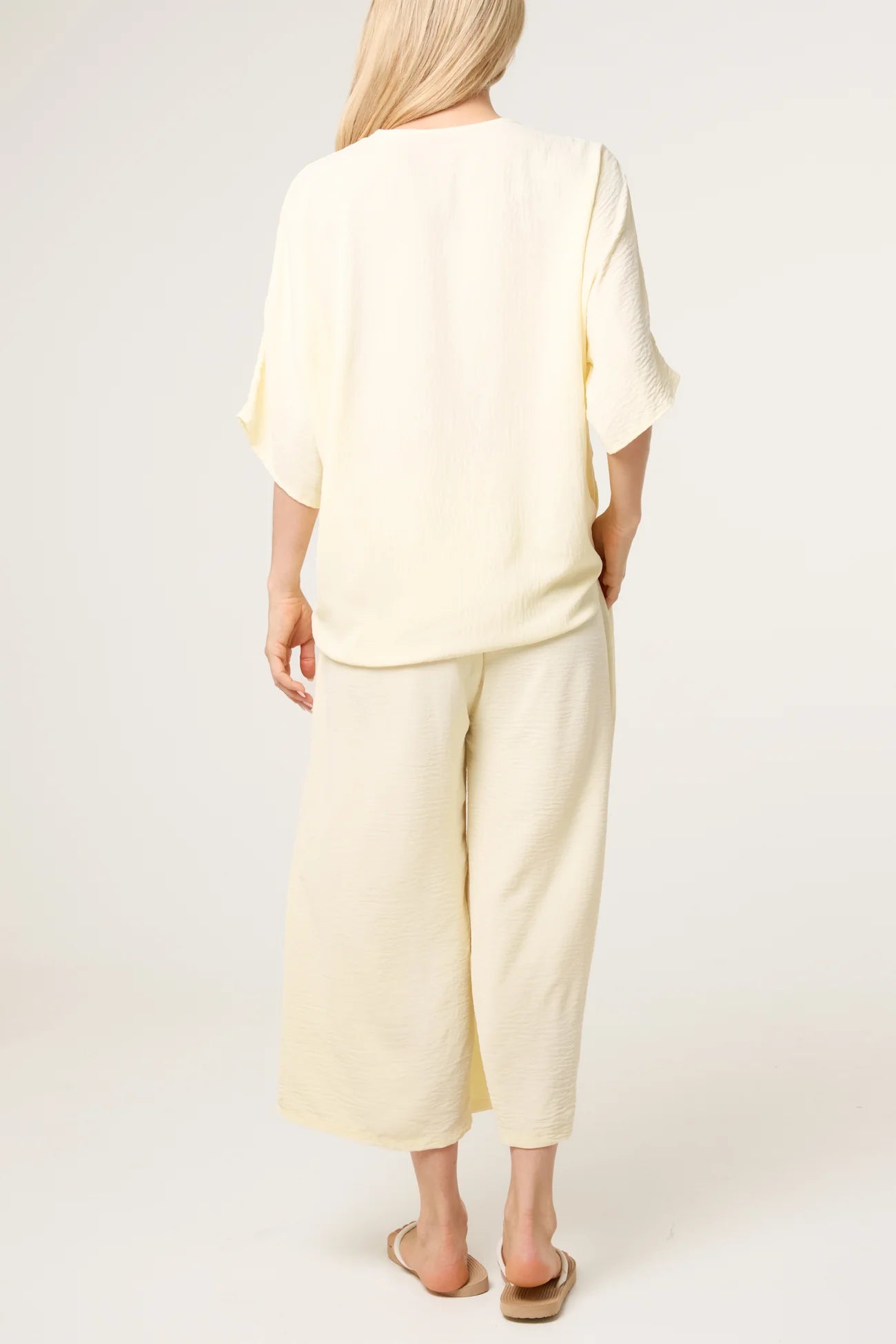 V-Neck Front Knot Top &amp; Trousers Set in Lemon