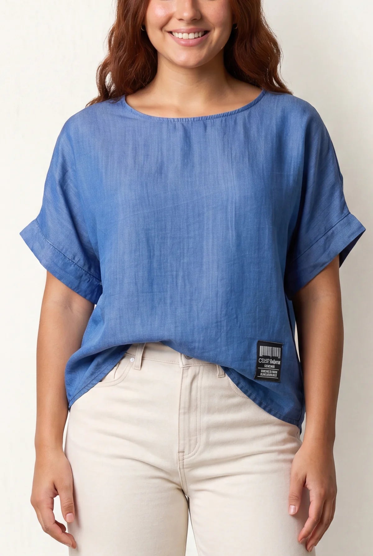 Round Neck Short Sleeve Denim Top