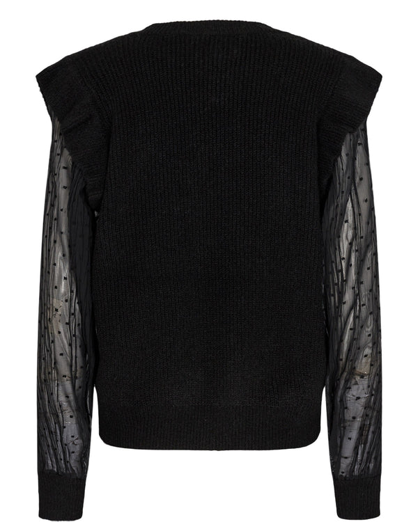 Numph Numila Pullover in Black with Sheer Sleeve