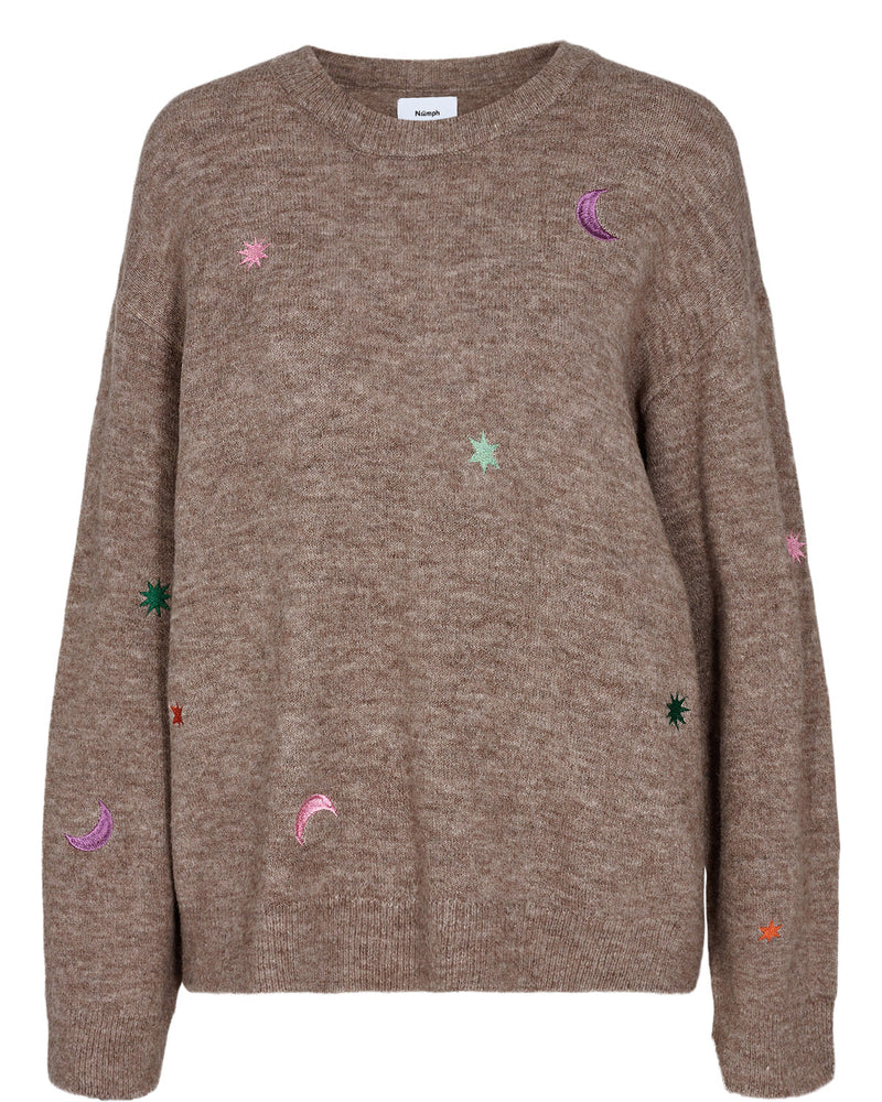 Numph Nustelli Pullover in Brownie with Embroidered Shapes