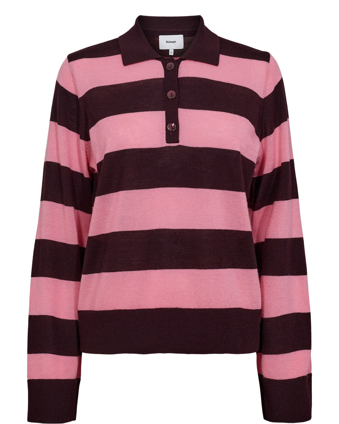 Numph Nuchia Merino Knitted Polo in Pink Lemonade Stripe