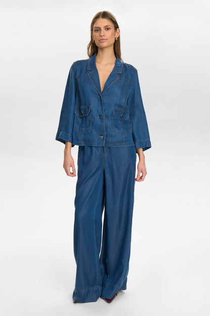 Numph Numiami Denim Wide Leg Trouser in Medium Blue