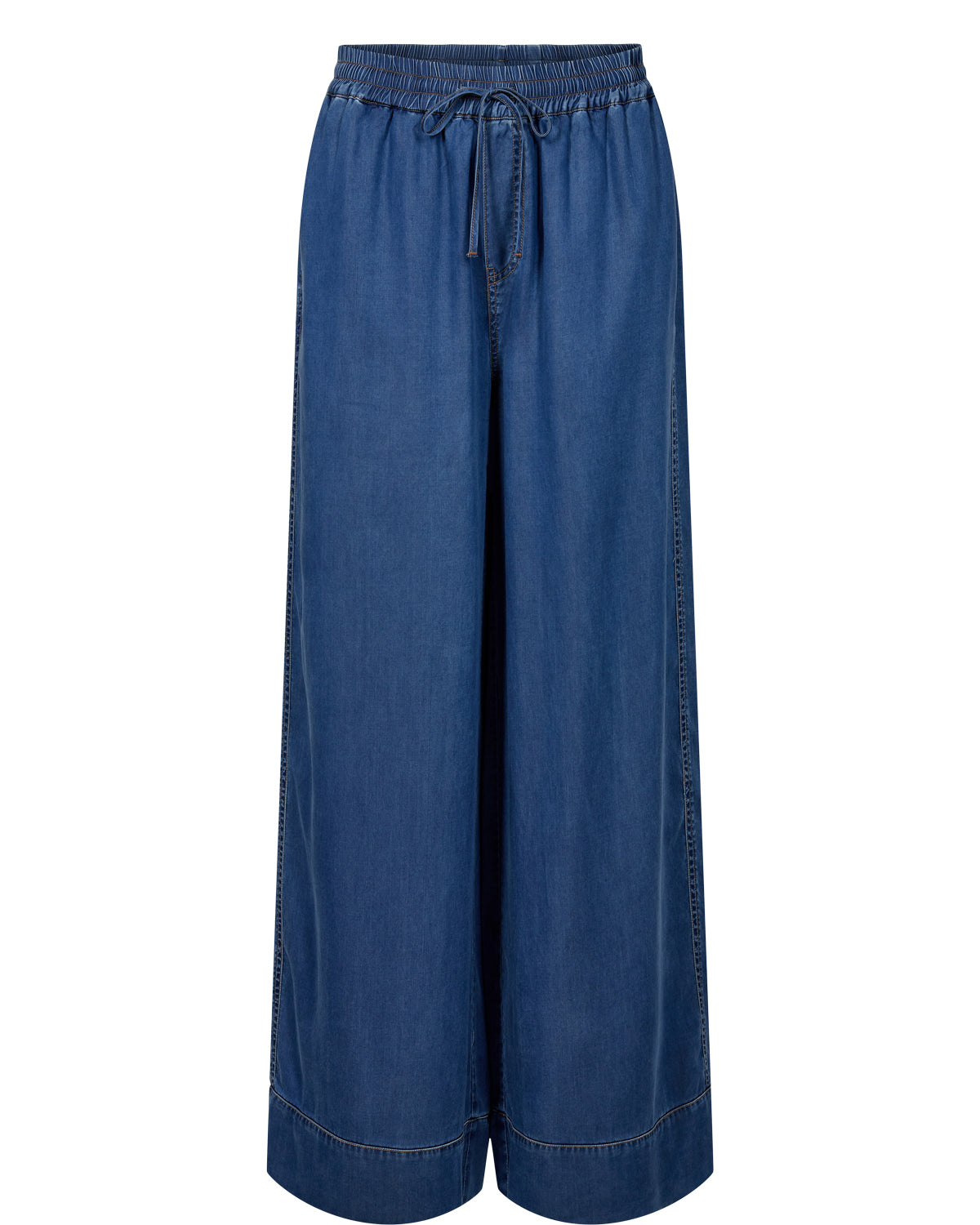Numph Numiami Denim Wide Leg Trouser in Medium Blue