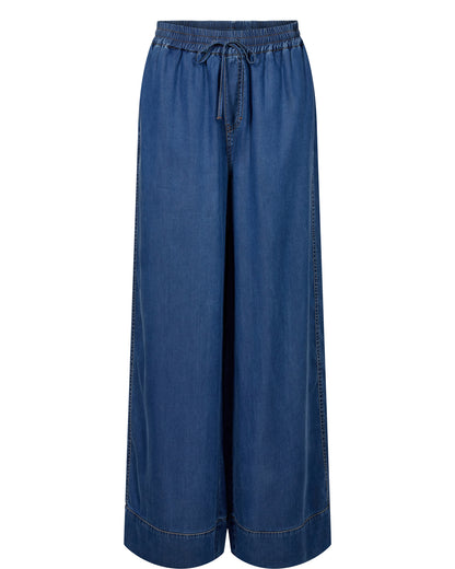 Numph Numiami Denim Wide Leg Trouser in Medium Blue