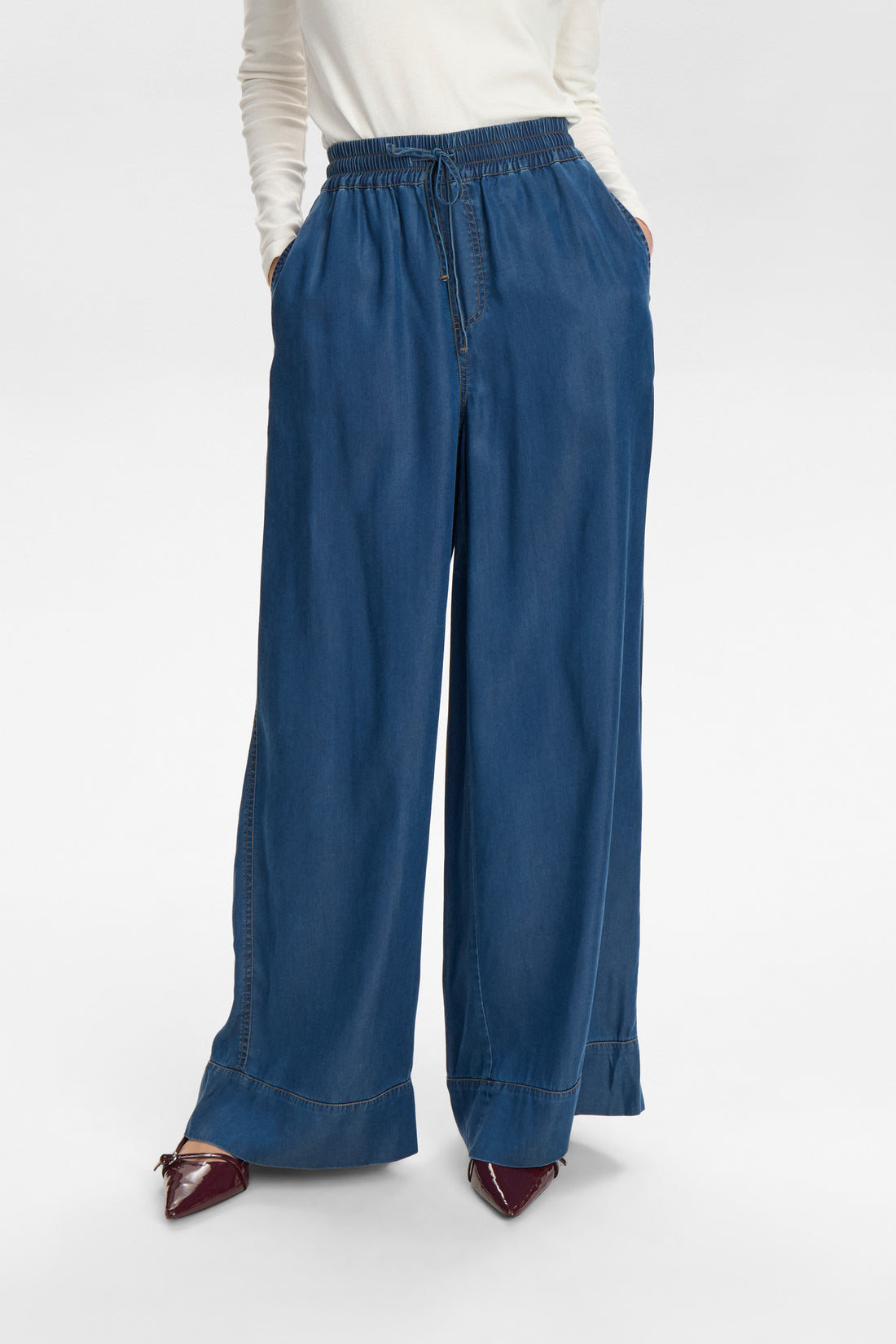 Numph Numiami Denim Wide Leg Trouser in Medium Blue