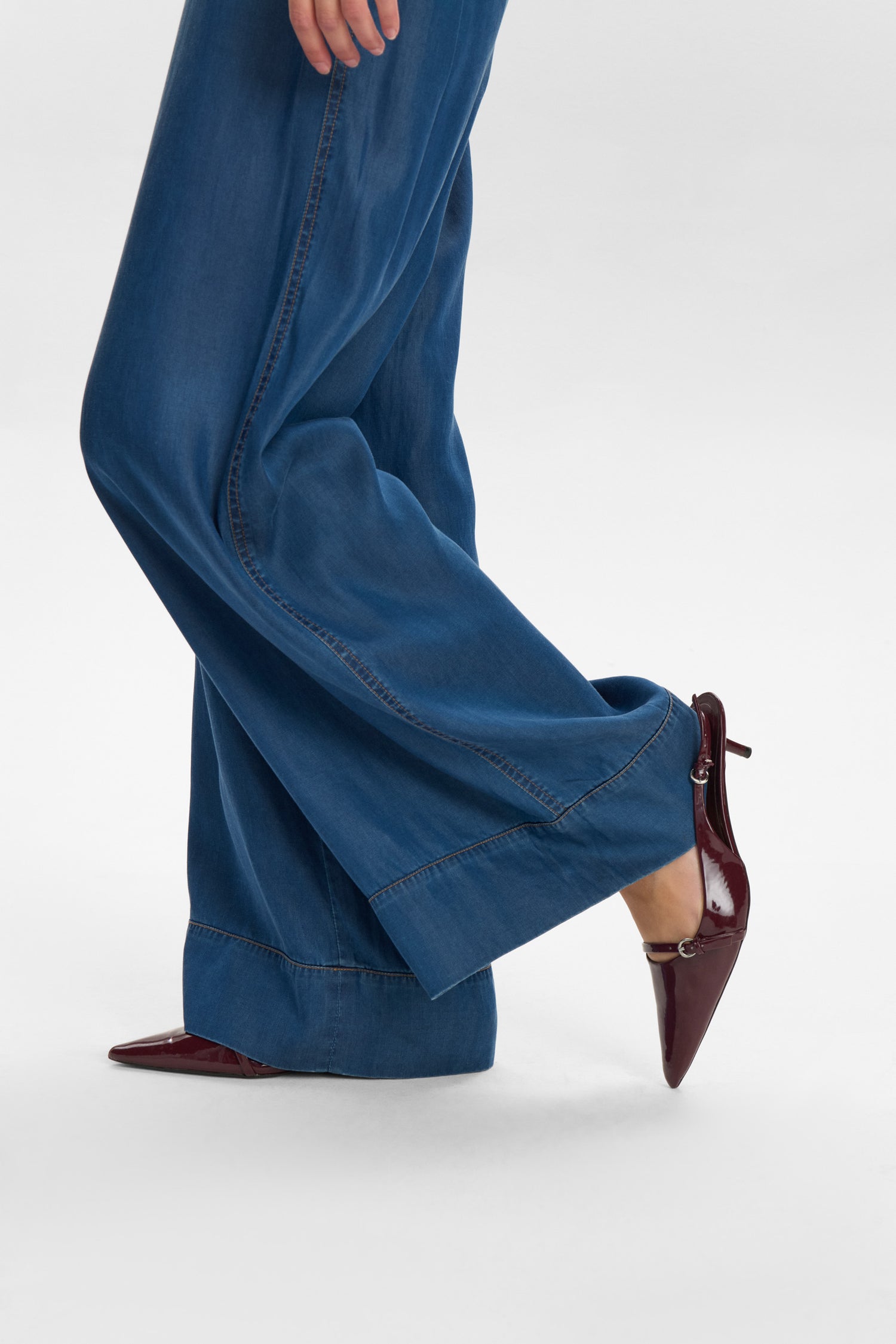 Numph Numiami Denim Wide Leg Trouser in Medium Blue