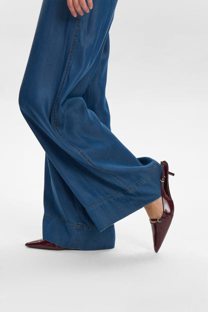 Numph Numiami Denim Wide Leg Trouser in Medium Blue