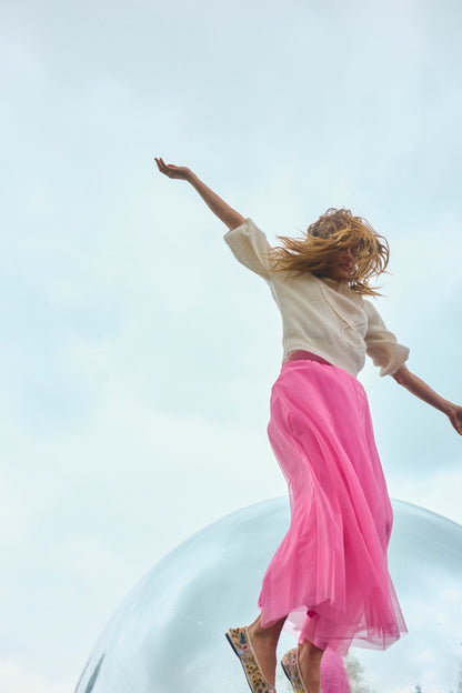 Nümph Nuea Tulle Maxi Skirt in Pink Carnation