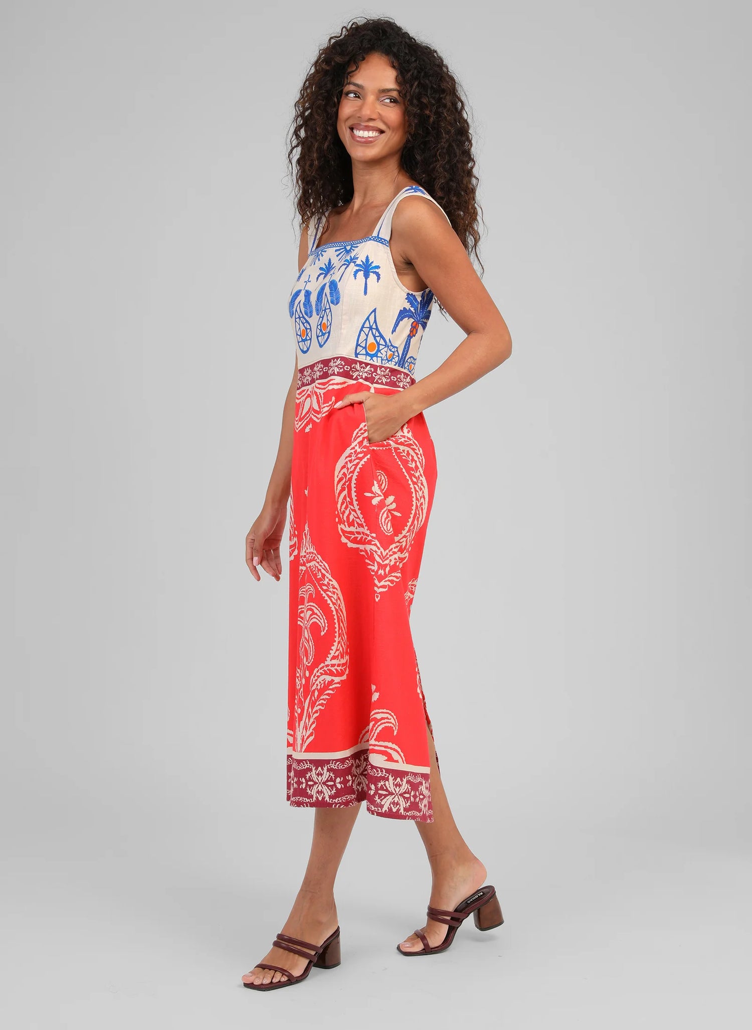 ANGE OLENIE Tivoli Red Midi Dress