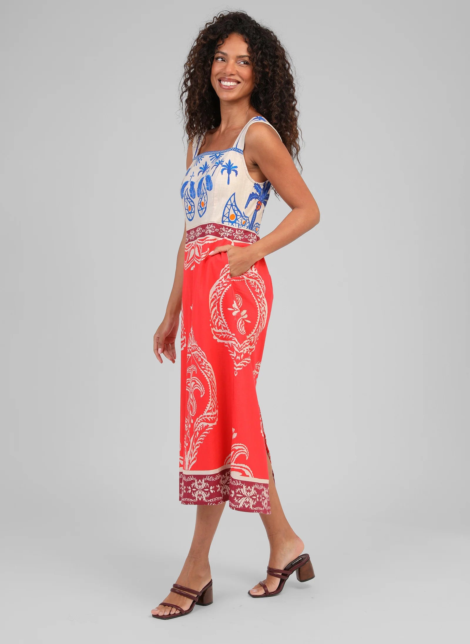 ANGE OLENIE Tivoli Red Midi Dress