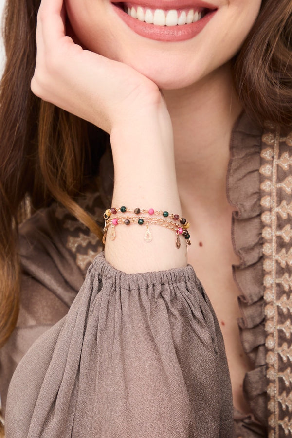 Nekane Arenis Charm Bracelet in Burgundy with Pink