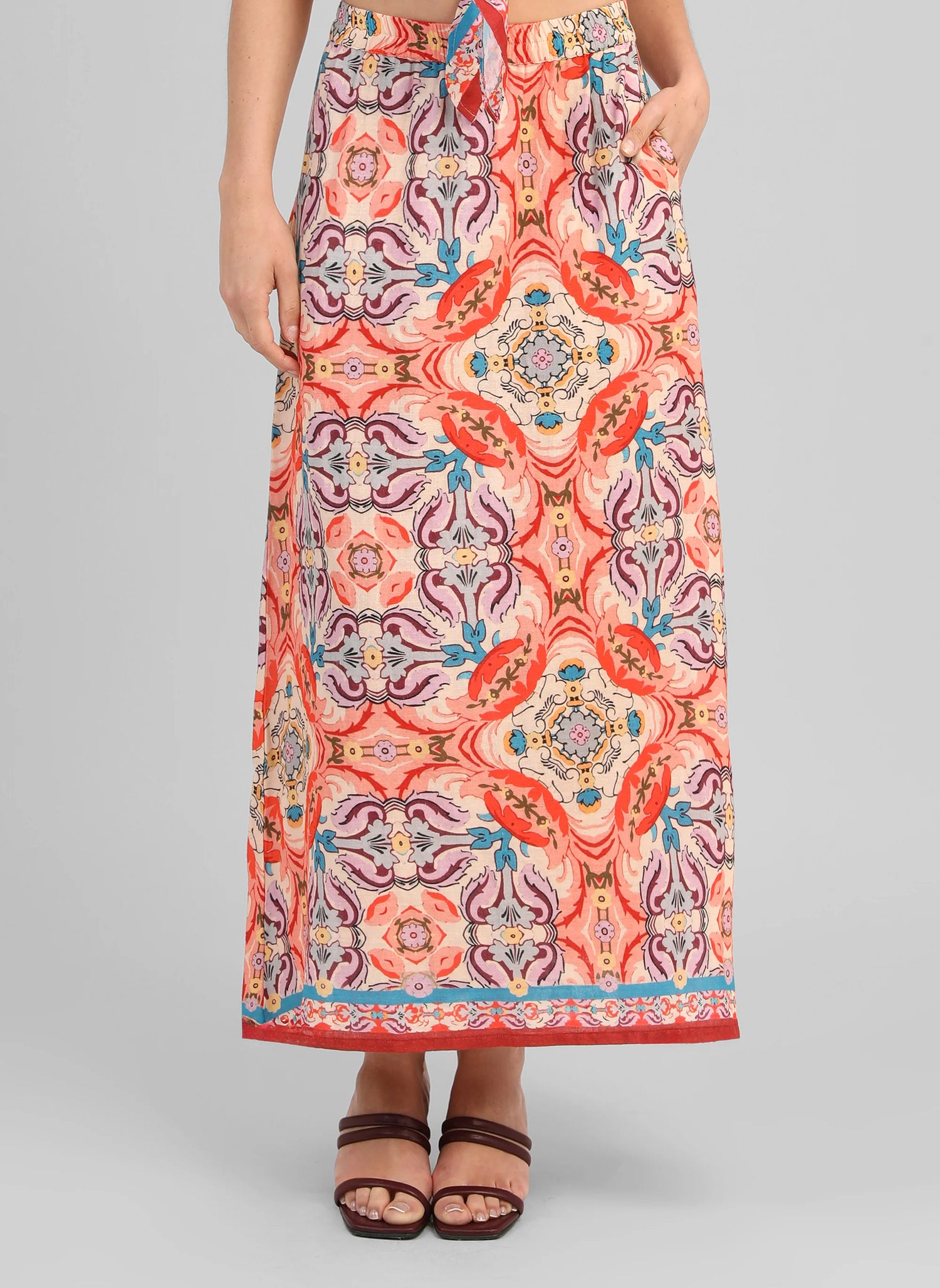ANGE RITHANA LONG SKIRT, coral, folka style
