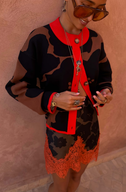 Never Fully Dressed Tan Jaden Floral Jacquard Cardigan