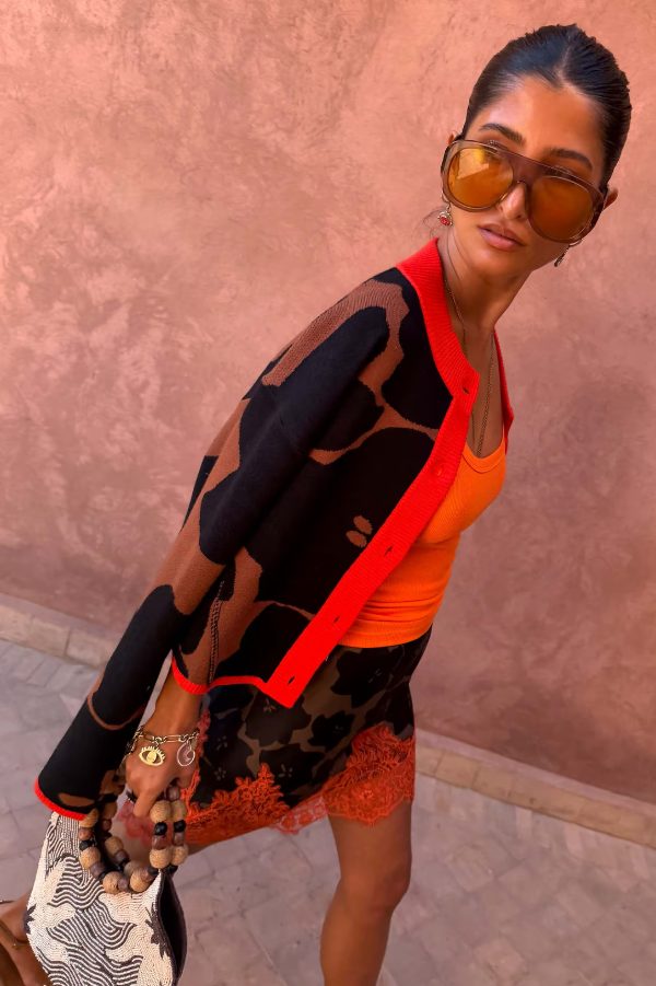 Never Fully Dressed Tan Jaden Floral Jacquard Cardigan