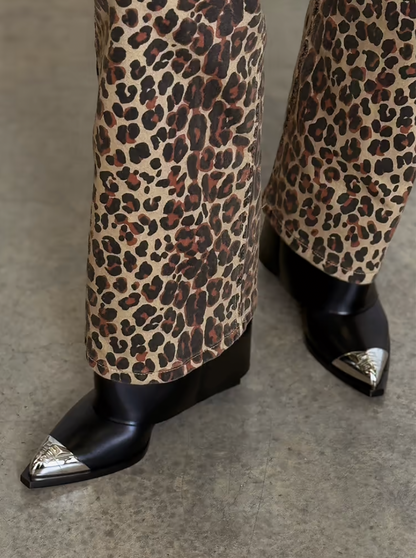 NFD Lucia Leopard Print Scallop Detail Jeans