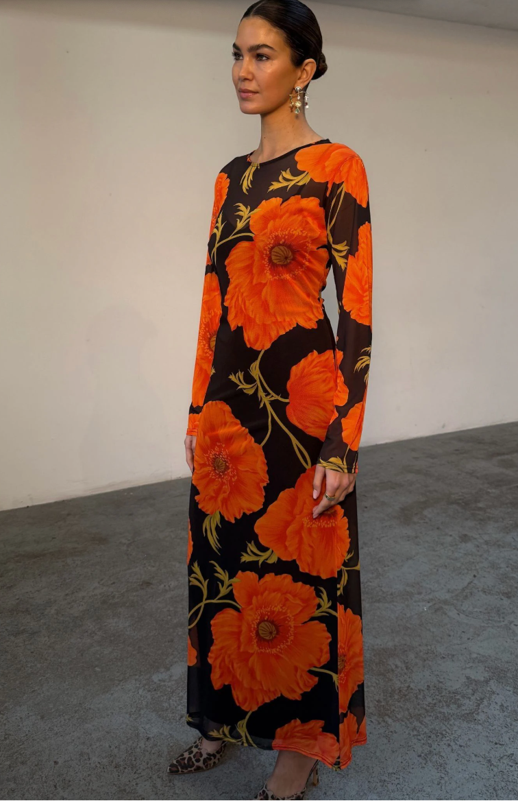 NFD Aria Mesh Dress in Black Poppies