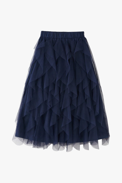 Maxi Tulle Skirt- Navy Blue, Layered Frills