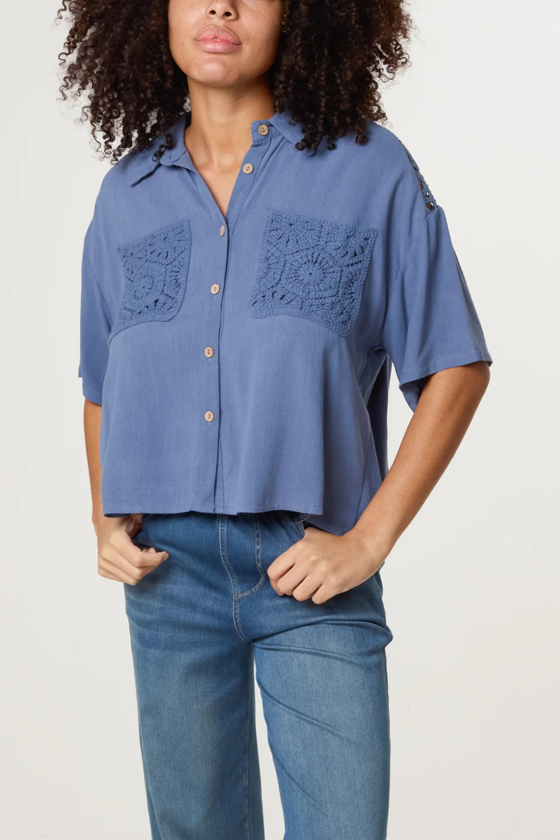 Crochet &amp; Linen Loose Fit Shirt