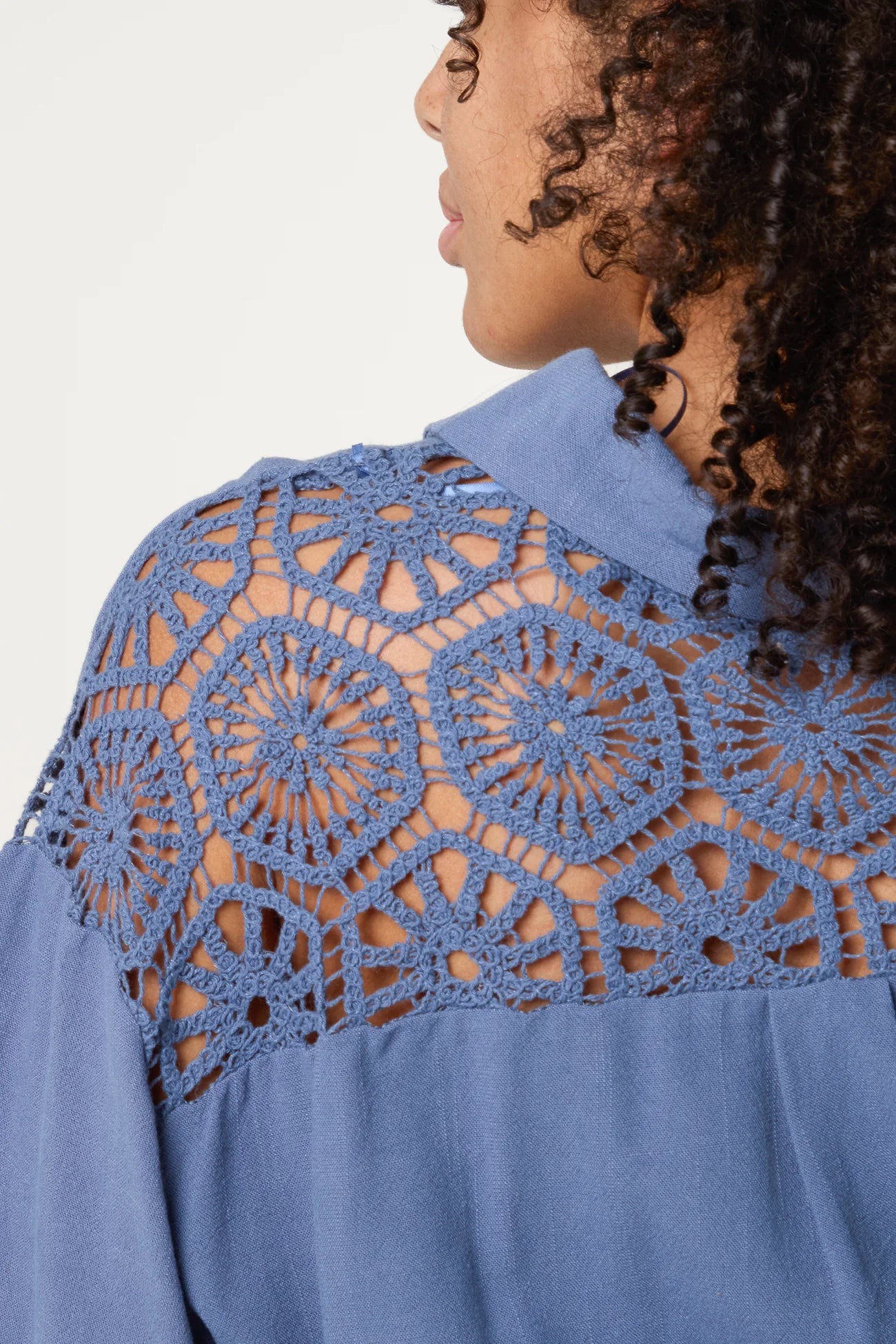 Crochet &amp; Linen Loose Fit Shirt