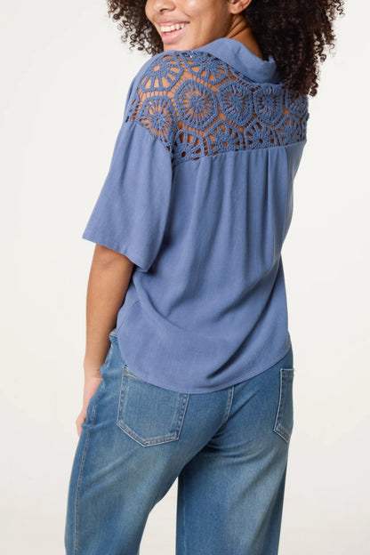 Crochet &amp; Linen Loose Fit Shirt