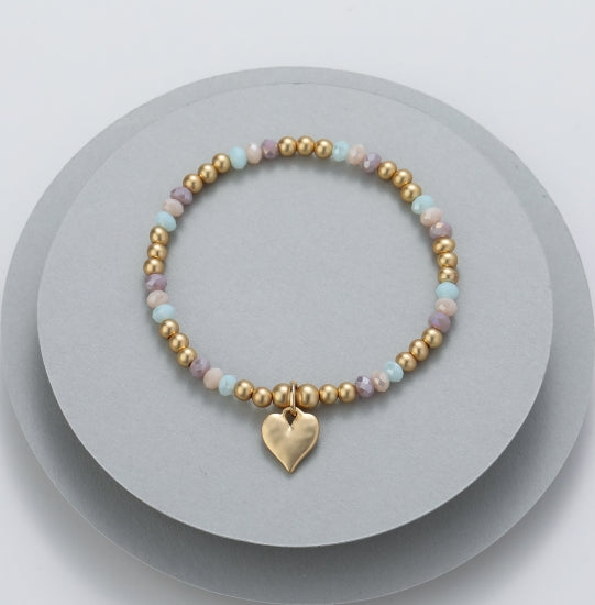 Beaded Bracelet with Heart Charm Gold