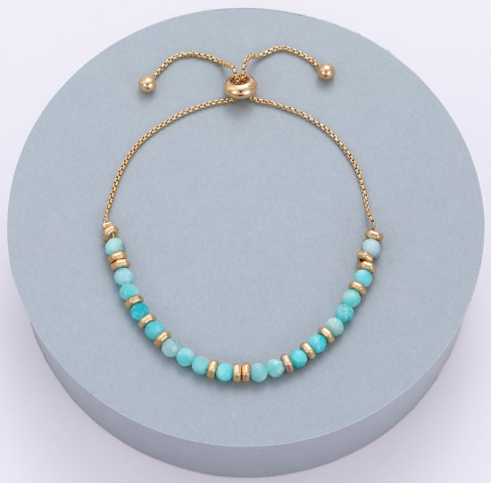 Gracee Gold and Blue Stone Beaded Bracelet