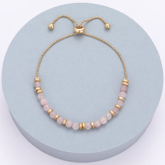 Gold and Pink Stone Beaded Bracelet