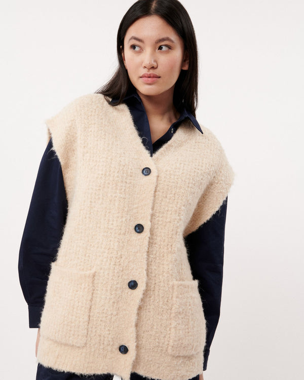 FRNCH Magaly Knitted Waistcoat Gilet in Creme