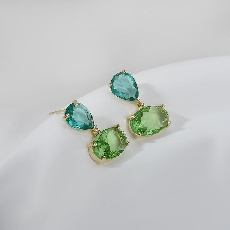 Tania Twin Drop Gem Earring in Green &amp; Aqua