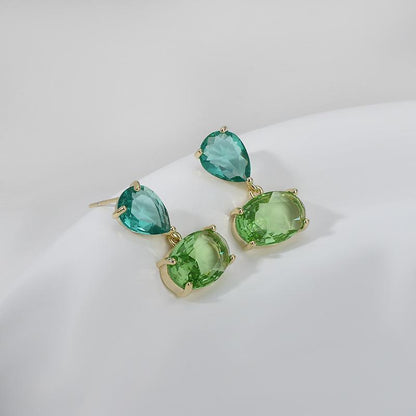 Tania Twin Drop Gem Earring in Green &amp; Aqua