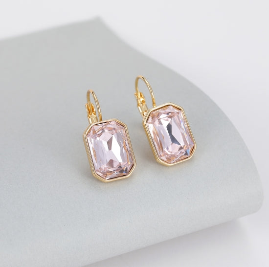 Pink Stone Drop Earrings Gold