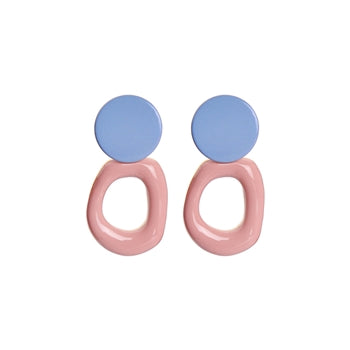 Disc and Hoop Enamel Earring in Blue and Pink