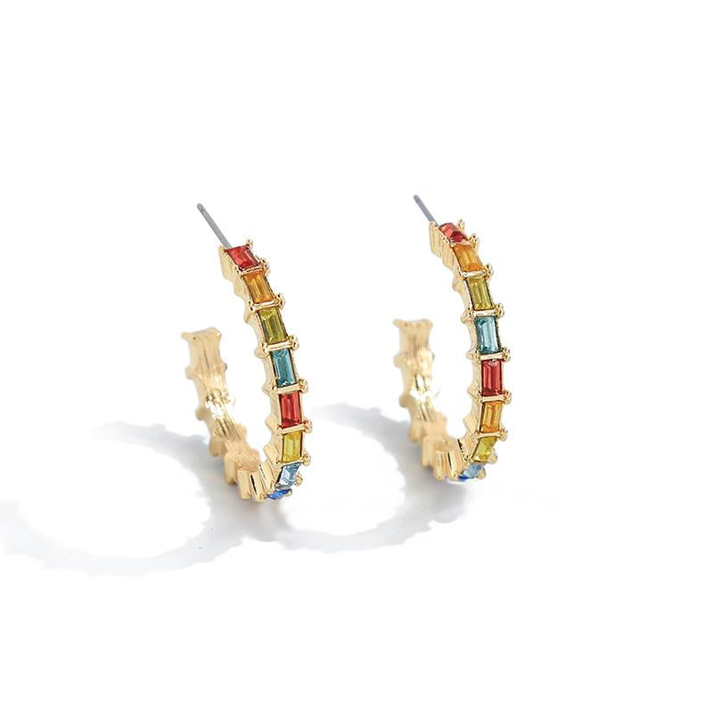 Fine Rainbow Hoop Earrings - Gold