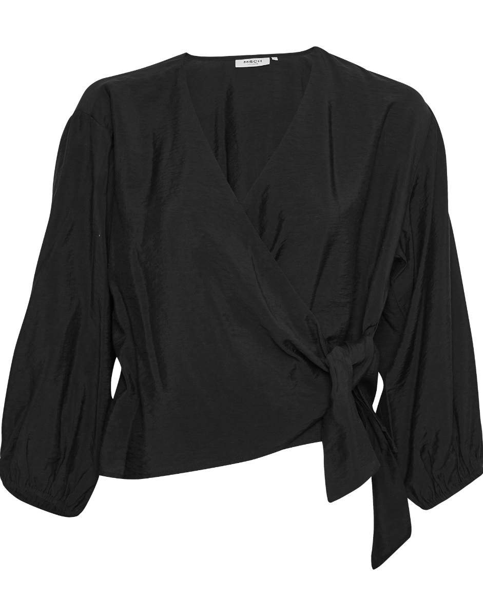 MSCH Audia 3/4 Sleeve Wrap Top in Black