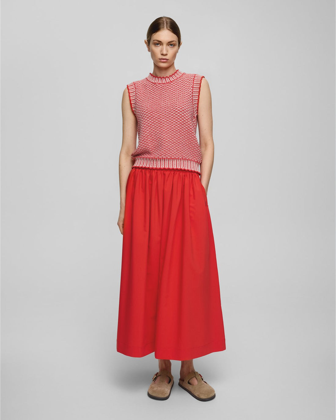 MSCH Pilla Knitted Vest Top in Oatmeal &amp; Flame