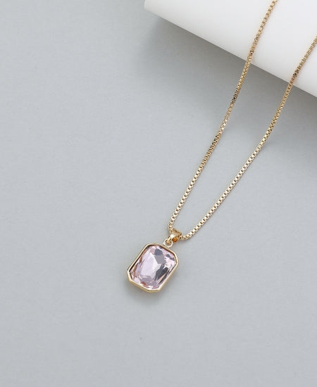 Gracee Pink Gem Pendant Necklace on Gold Chain