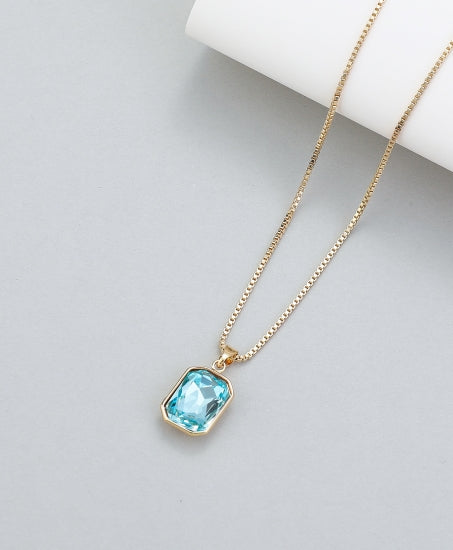 Gracee Blue Gem Pendant Necklace on Gold Chain
