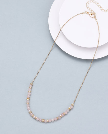 Gracee Gold and Pink Stone Beaded Neckalce