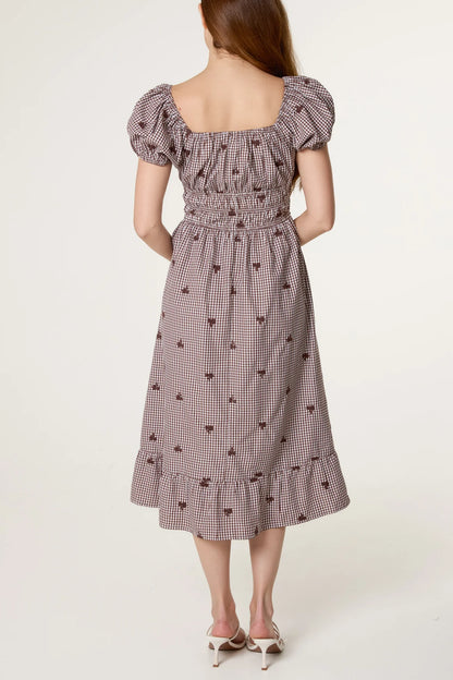 Floral Embroidered Gingham Milkmaid Dress