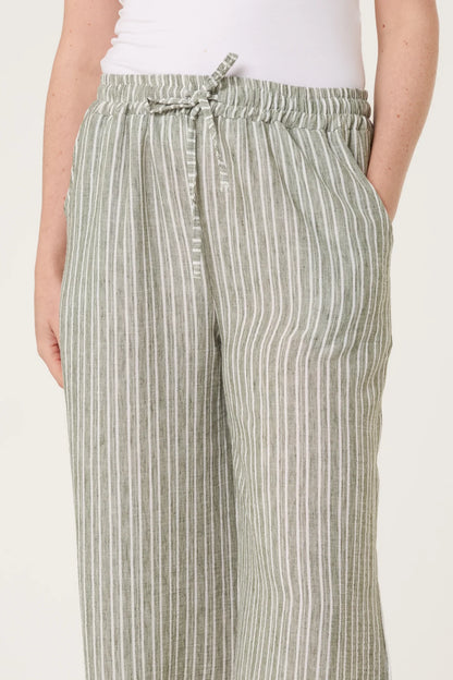 Cotton Blend Striped Wide Leg Trousers