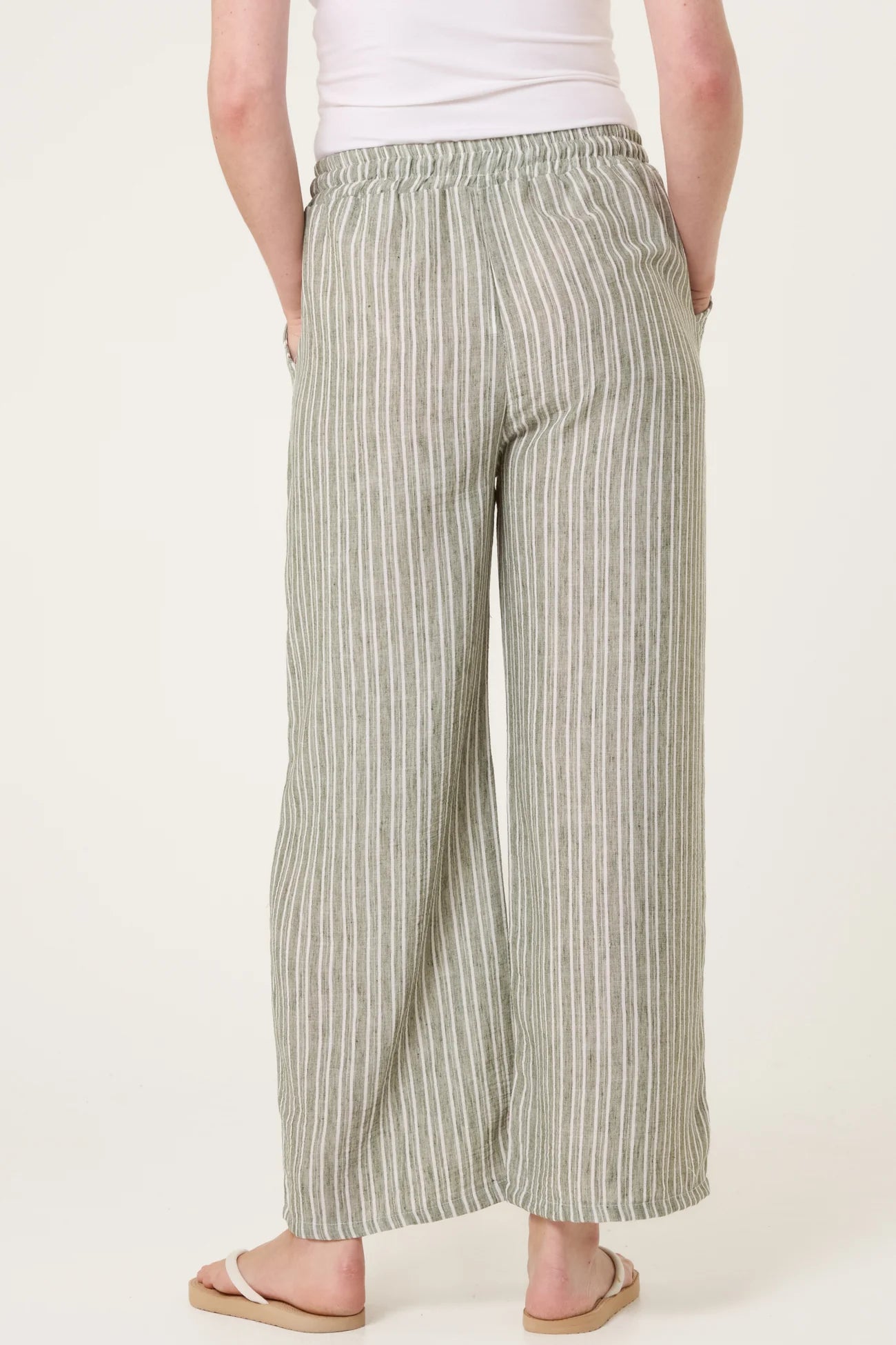 Cotton Blend Striped Wide Leg Trousers