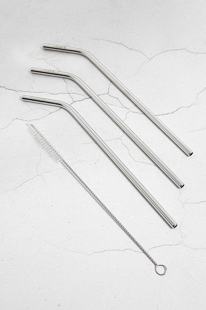 Chilly Stainless Steel Reusable Straws (Pack of 3 with Cleaning Brush Included)