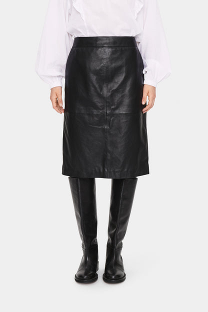 Saint Tropez Safia Black Leather Midi Skirt