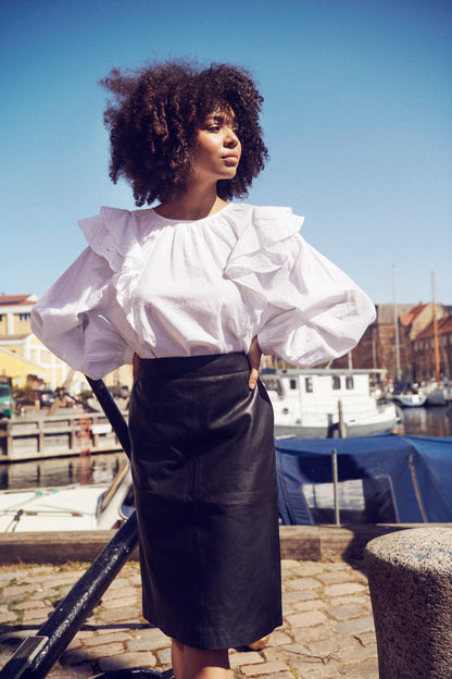 Saint Tropez Safia Black Leather Midi Skirt