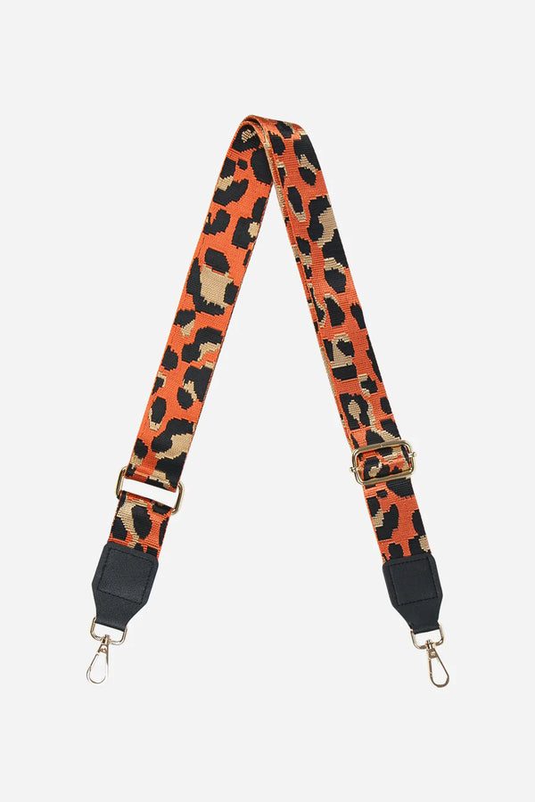 Fully Adjustable Crossbody Bag Strap In Orange Leopard Print