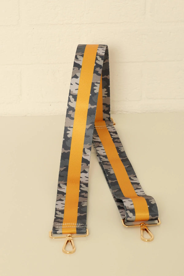 Fully Adjustable Crossbody Bag Strap in Grey Mustard Colour Stripe Camouflage