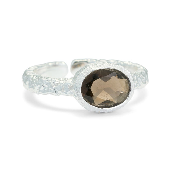 PURE By Nat Silver Foil Adjustable Ring With Brown Gemstone